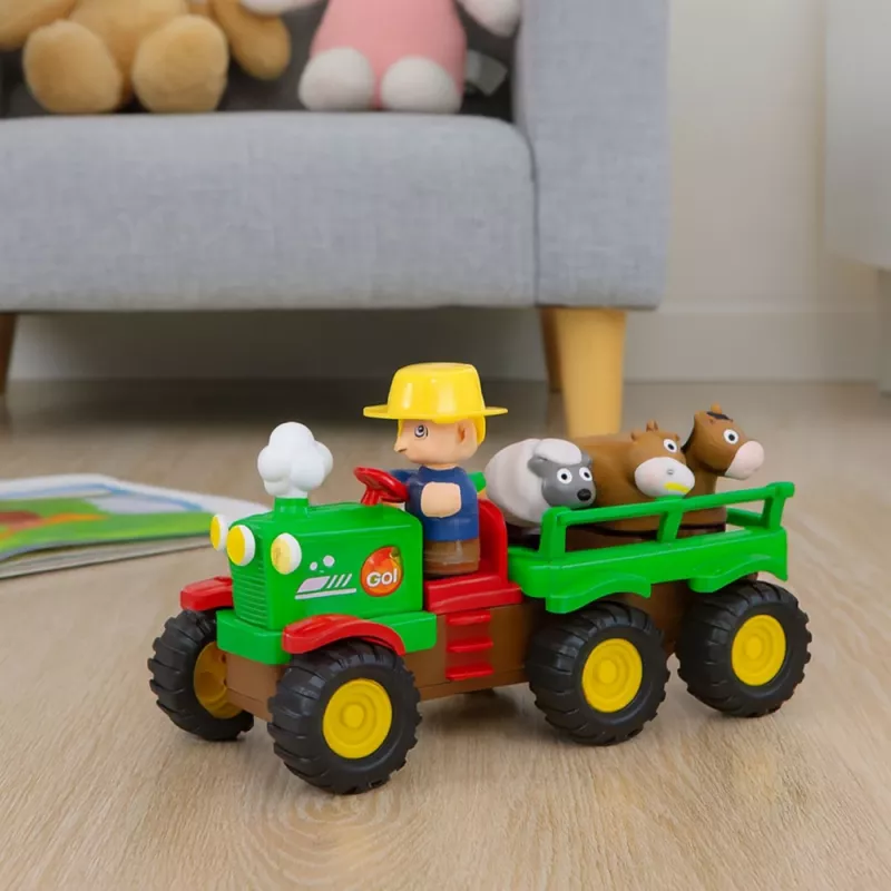 LEAN TOYS Pädagogischer interaktiver Traktor für Kleinkinder mit Tieren, Lichtern und Geräuschen