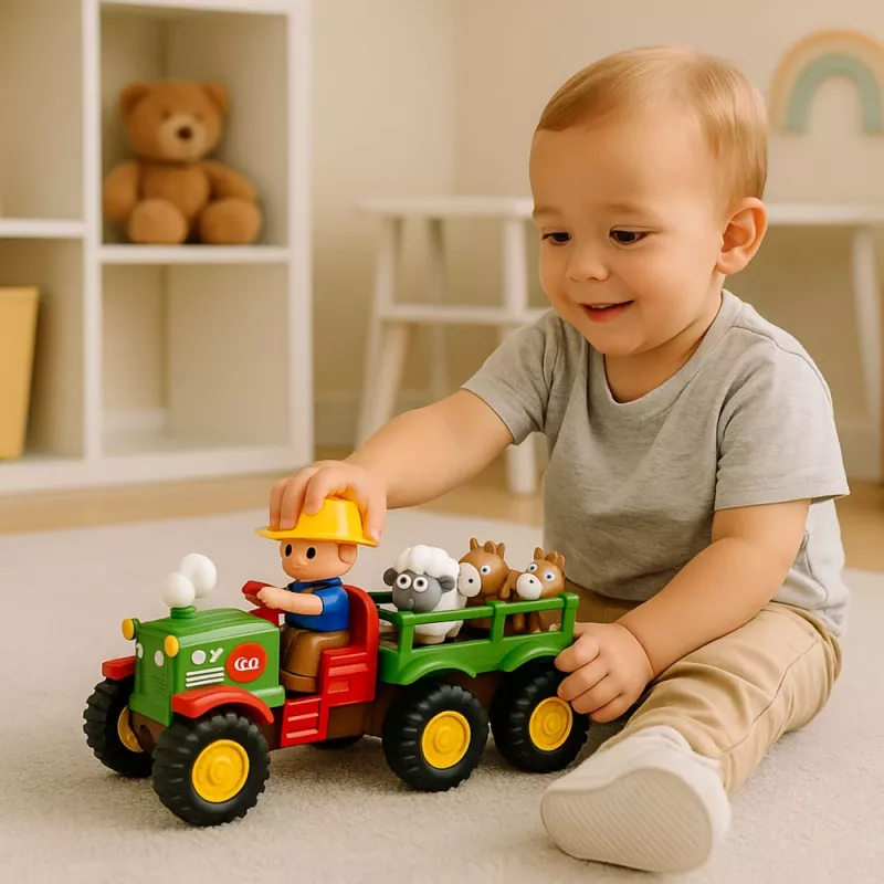 LEAN TOYS Pädagogischer interaktiver Traktor für Kleinkinder mit Tieren, Lichtern und Geräuschen
