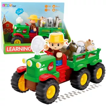 LEAN TOYS Pädagogischer interaktiver Traktor für Kleinkinder mit Tieren, Lichtern und Geräuschen