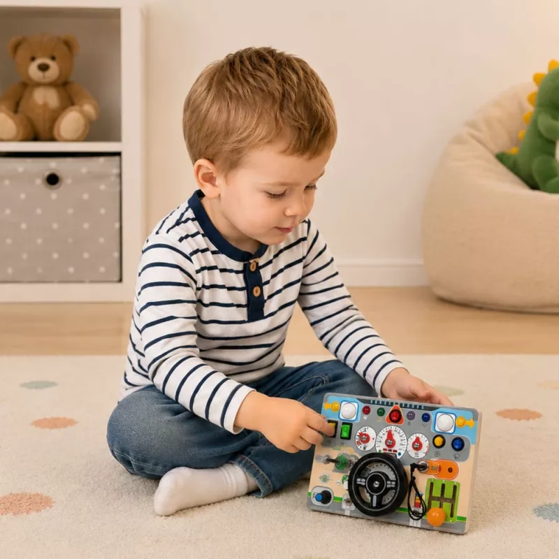 LEAN TOYS Pädagogisches Manipulationsbrett Simulator Lenkrad Lichter Geräusche