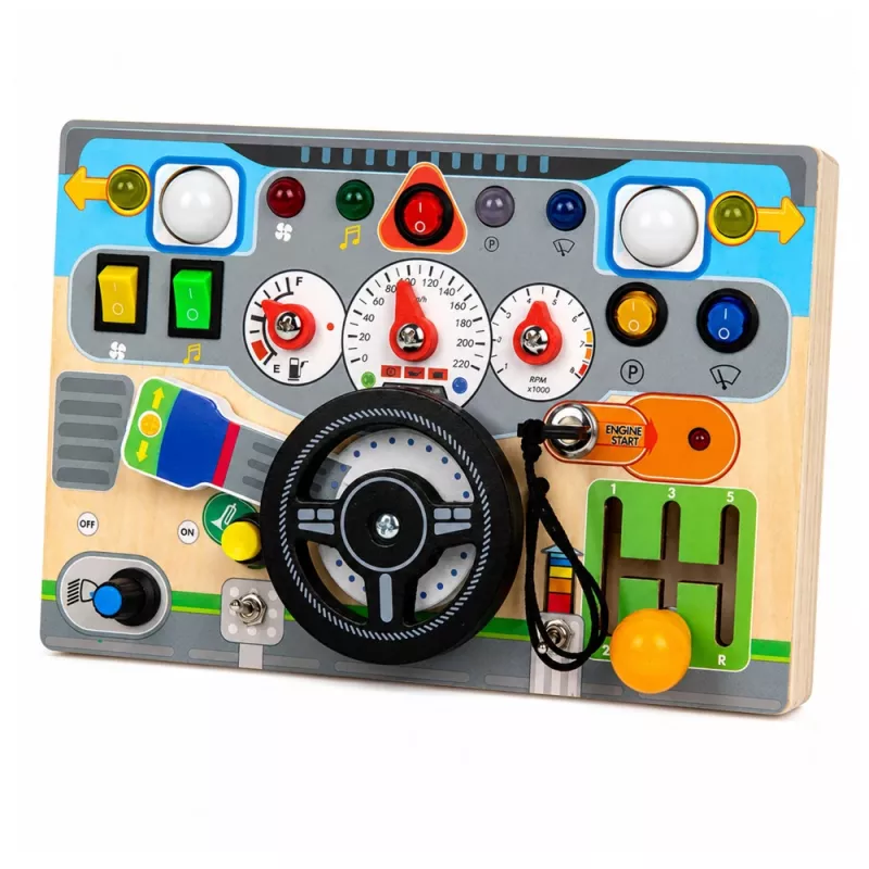 LEAN TOYS Pädagogisches Manipulationsbrett Simulator Lenkrad Lichter Geräusche