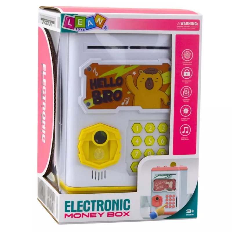 LEAN TOYS Elektronische Safe-ATM-Sparbüchse mit PIN für Kinder Capybara Gelb