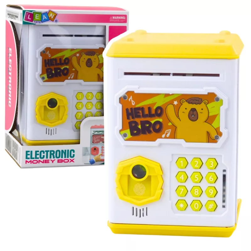 LEAN TOYS Elektronische Safe-ATM-Sparbüchse mit PIN für Kinder Capybara Gelb