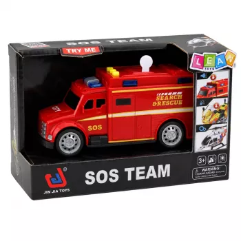 LEAN TOYS Einsatzfahrzeug Krankenwagen Licht Sound Rot 1:32