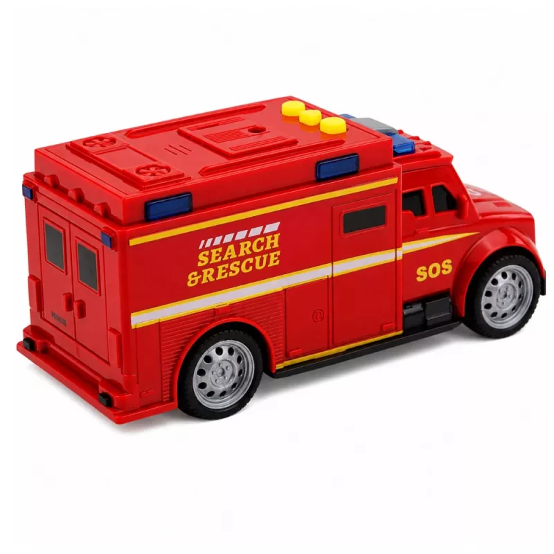 LEAN TOYS Einsatzfahrzeug Krankenwagen Licht Sound Rot 1:32