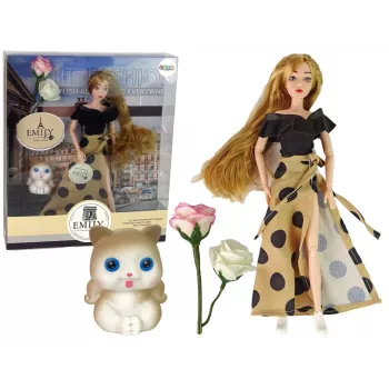 LEAN TOYS Emily Puppe mit Rosenkatze und langen Haaren
