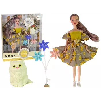 LEAN TOYS Emily Puppe mit Windmühlenkatze für Kinder