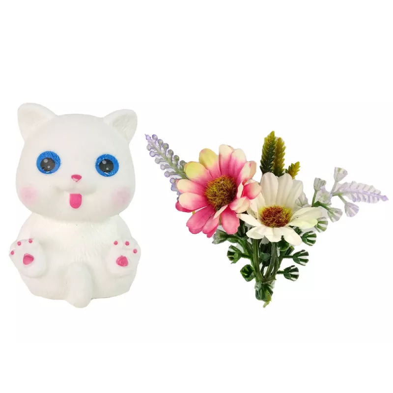 LEAN TOYS Emily Langhaarige weiße Katzen-Babypuppe