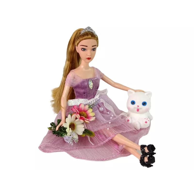 LEAN TOYS Emily Langhaarige weiße Katzen-Babypuppe