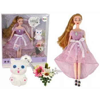 LEAN TOYS Emily Langhaarige weiße Katzen-Babypuppe