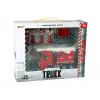 LEAN TOYS Feuerwehr-Set mit Kran, Verkehrsschildern und Feuerwehrmann