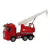 LEAN TOYS Feuerwehr-Set mit Kran, Verkehrsschildern und Feuerwehrmann