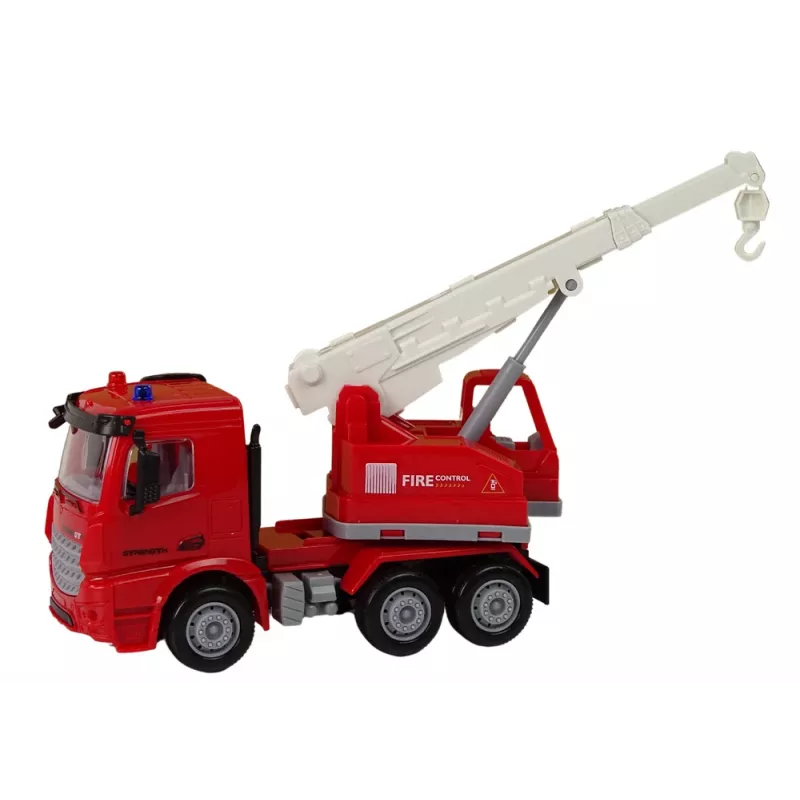 LEAN TOYS Feuerwehr-Set mit Kran, Verkehrsschildern und Feuerwehrmann