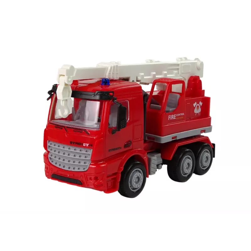 LEAN TOYS Feuerwehr-Set mit Kran, Verkehrsschildern und Feuerwehrmann