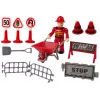 LEAN TOYS Feuerwehr-Set mit Kran, Verkehrsschildern und Feuerwehrmann