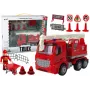 LEAN TOYS Feuerwehr-Set mit Kran, Verkehrsschildern und Feuerwehrmann