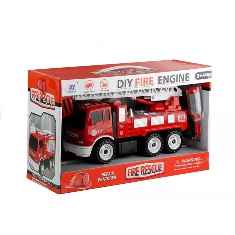 LEAN TOYS Feuerwehrauto mit Schraubrutsche + Werkzeuge
