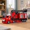 LEAN TOYS Feuerwehrauto mit ausziehbarer Leiter bis 69 cm, Licht, Sound und Wasserkanone