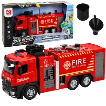 LEAN TOYS Feuerwehrauto mit Wasserfunktion, Metallkabine, Lichtern, Geräuschen 1:12