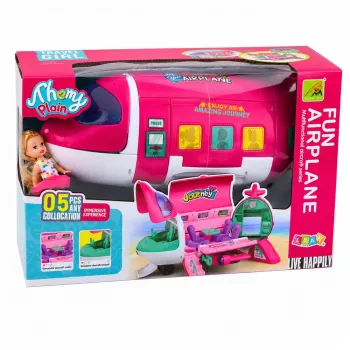 LEAN TOYS Faltbares 2-in-1-Puppenpassagierflugzeug Pink – Verwandlungsfähiges Puppenhaus-Spielset für 30-cm-Puppen