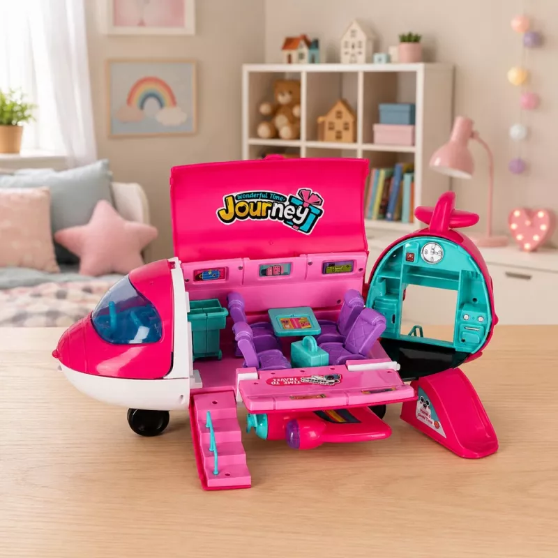 LEAN TOYS Faltbares 2-in-1-Puppenpassagierflugzeug Pink – Verwandlungsfähiges Puppenhaus-Spielset für 30-cm-Puppen
