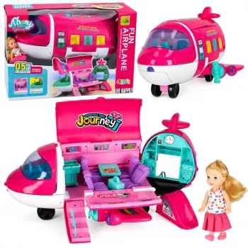 LEAN TOYS Faltbares 2-in-1-Puppenpassagierflugzeug Pink – Verwandlungsfähiges Puppenhaus-Spielset für 30-cm-Puppen