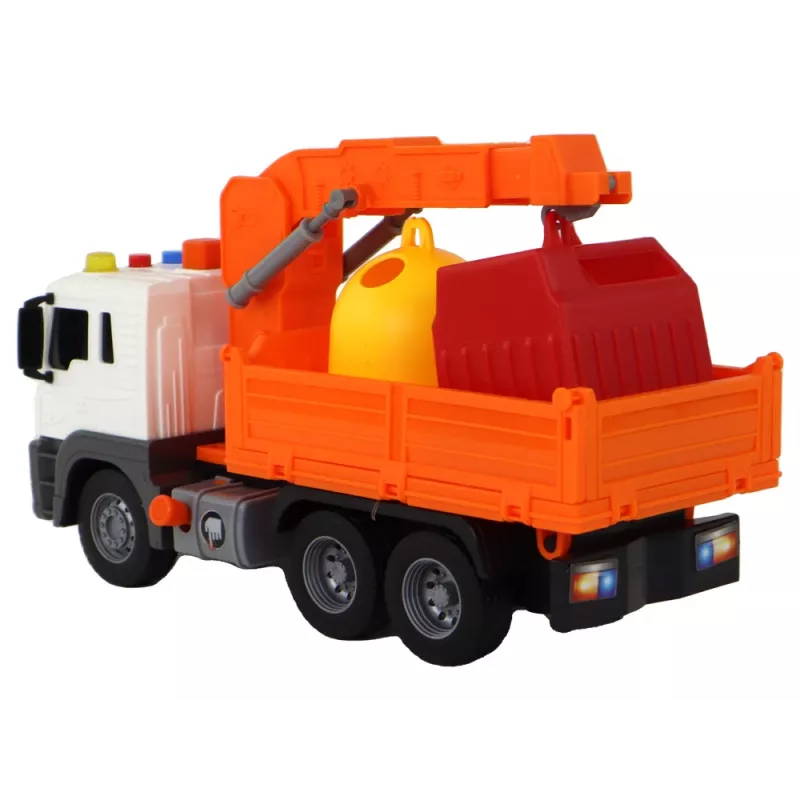 LEAN TOYS Müllwagen mit Kran Friktionsantrieb Orange 1:16