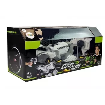 LEAN TOYS Gun Launcher Car 2 in 1 ferngesteuert Schaumstoffscheiben Weiß