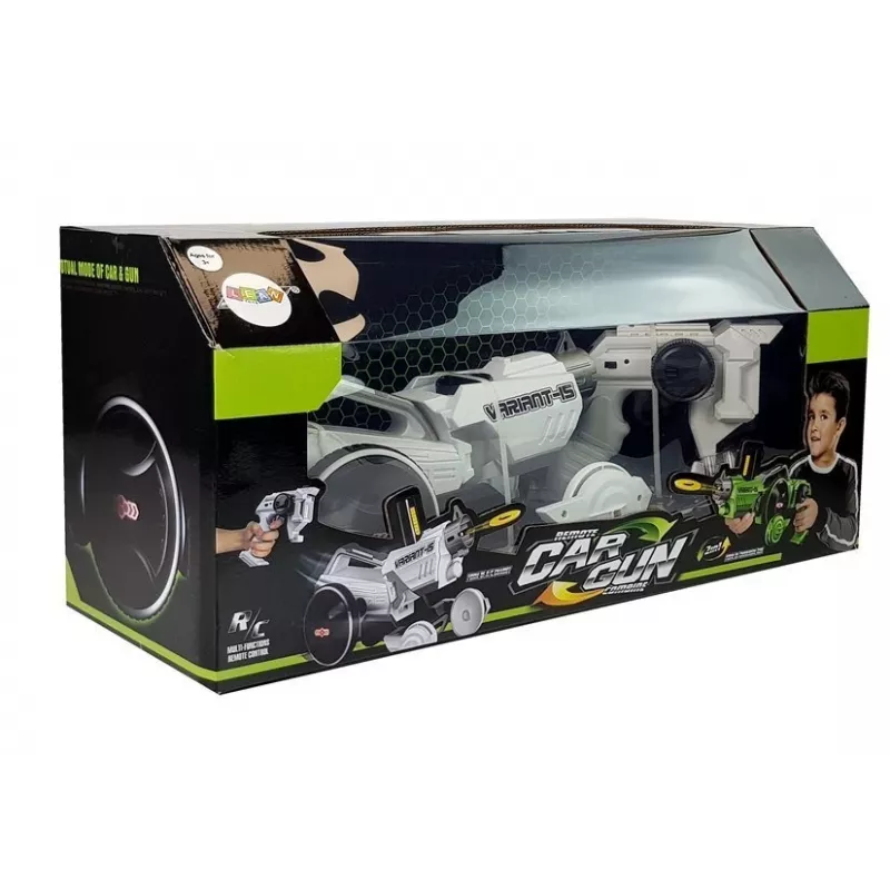 LEAN TOYS Gun Launcher Car 2 in 1 ferngesteuert Schaumstoffscheiben Weiß