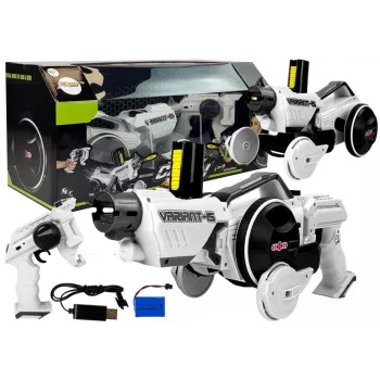 LEAN TOYS Gun Launcher Car 2 in 1 ferngesteuert Schaumstoffscheiben Weiß