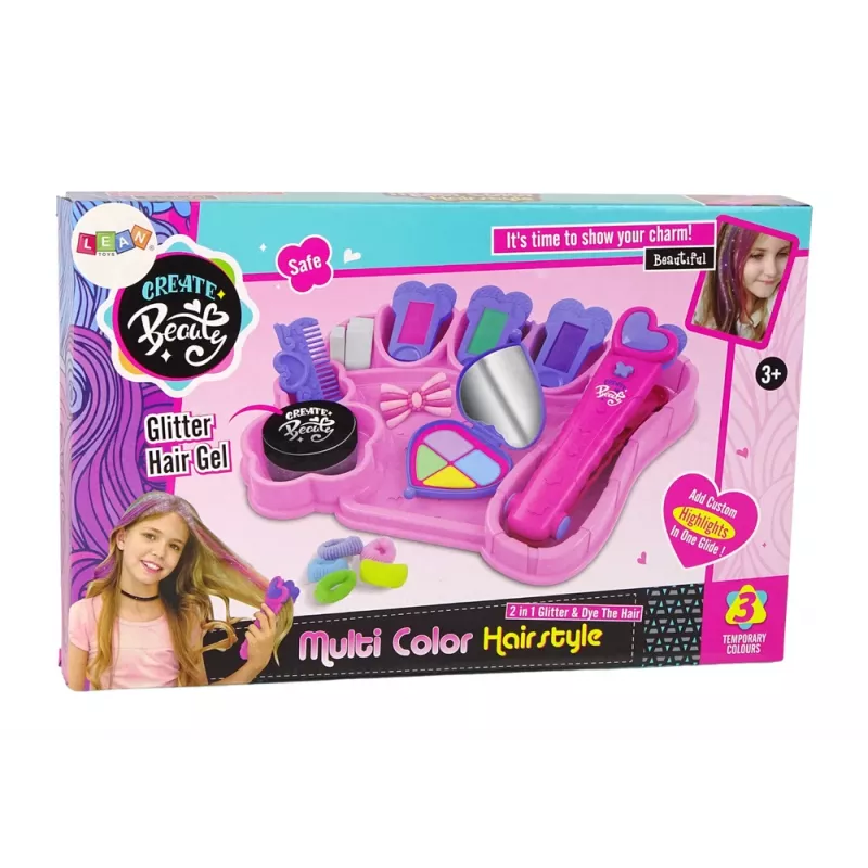 LEAN TOYS Haarstyling-Set Glätteisen mit farbigen Kreiden für Strähnen + Haaraccessoires