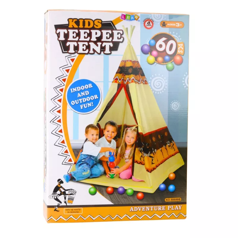 LEAN TOYS Indian Tipi Zelt Basis für Kinder + 60 Bälle 155 cm