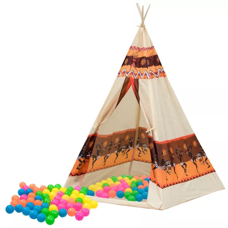 LEAN TOYS Indian Tipi Zelt Basis für Kinder + 60 Bälle 155 cm