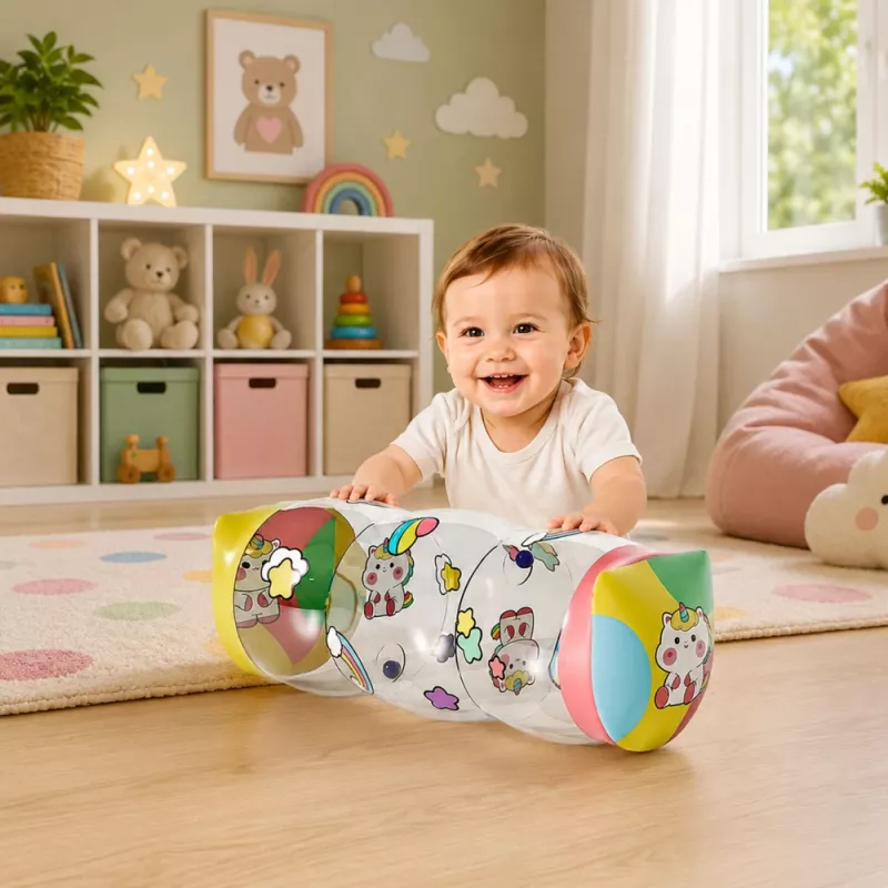 LEAN TOYS Aufblasbare Krabbelrolle für Kleinkinder Einhorn 48 x 20 cm