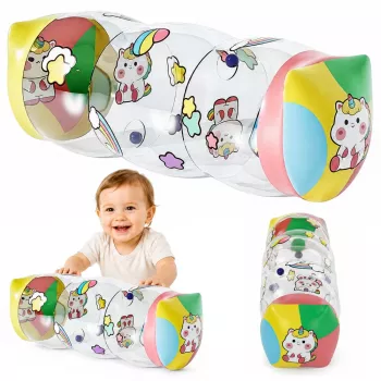 LEAN TOYS Aufblasbare Krabbelrolle für Kleinkinder Einhorn 48 x 20 cm