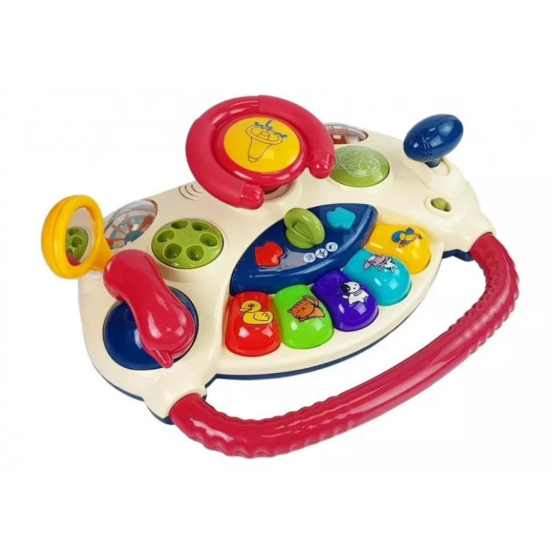 LEAN TOYS Interaktives Baby-Lenkrad mit Klavier und Tiergeräuschen Telefon