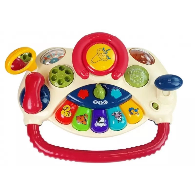 LEAN TOYS Interaktives Baby-Lenkrad mit Klavier und Tiergeräuschen Telefon