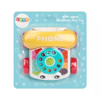LEAN TOYS Interaktives buntes Nachzieh-Telefon-Spielzeug mit Rädern
