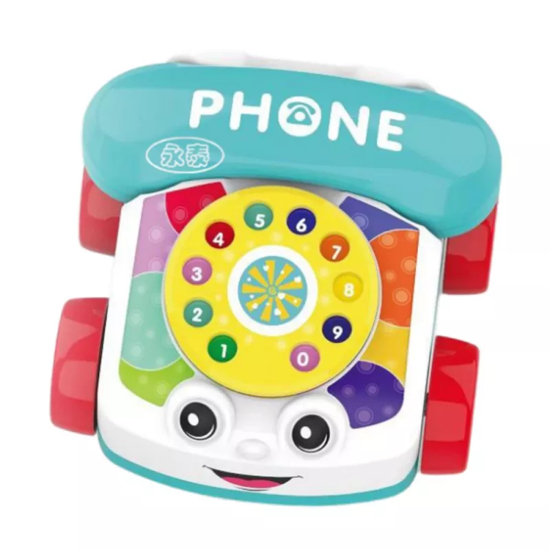 LEAN TOYS Interaktives buntes Nachzieh-Telefon-Spielzeug mit Rädern