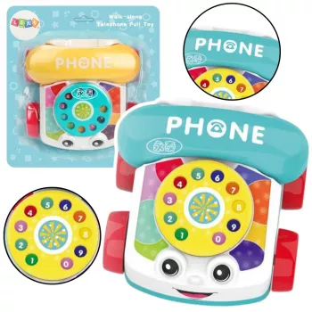 LEAN TOYS Interaktives buntes Nachzieh-Telefon-Spielzeug mit Rädern