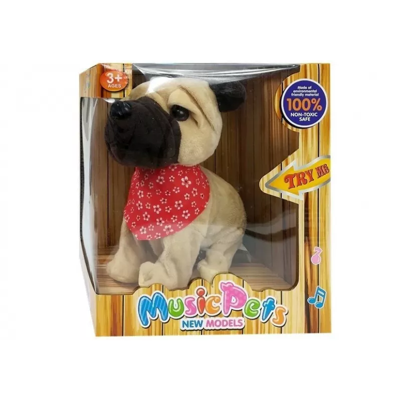 LEAN TOYS Interaktiver Hund an der Leine, bellt, wedelt mit dem Schwanz, Sensoren