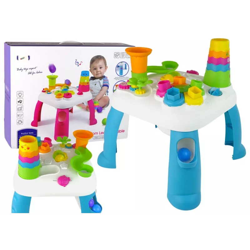 LEAN TOYS Interaktiver Lerntisch mit Kugelbahn und Rutsche Blau