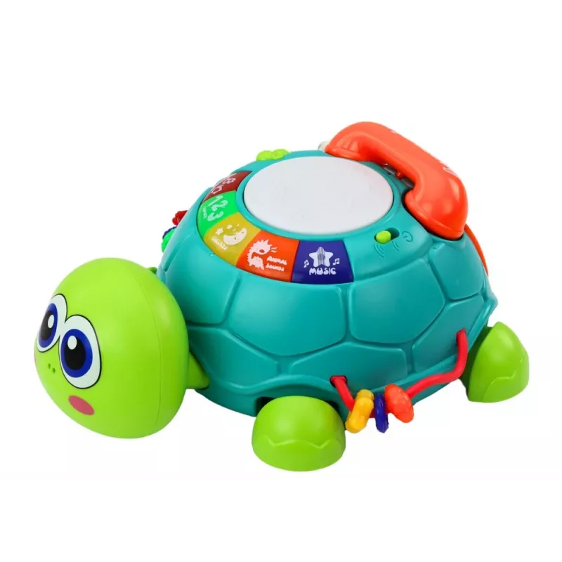 LEAN TOYS Interaktives Lern-Schildkröten-Telefon 6in1 Lichter Geräusche Grün