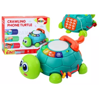 LEAN TOYS Interaktives Lern-Schildkröten-Telefon 6in1 Lichter Geräusche Grün