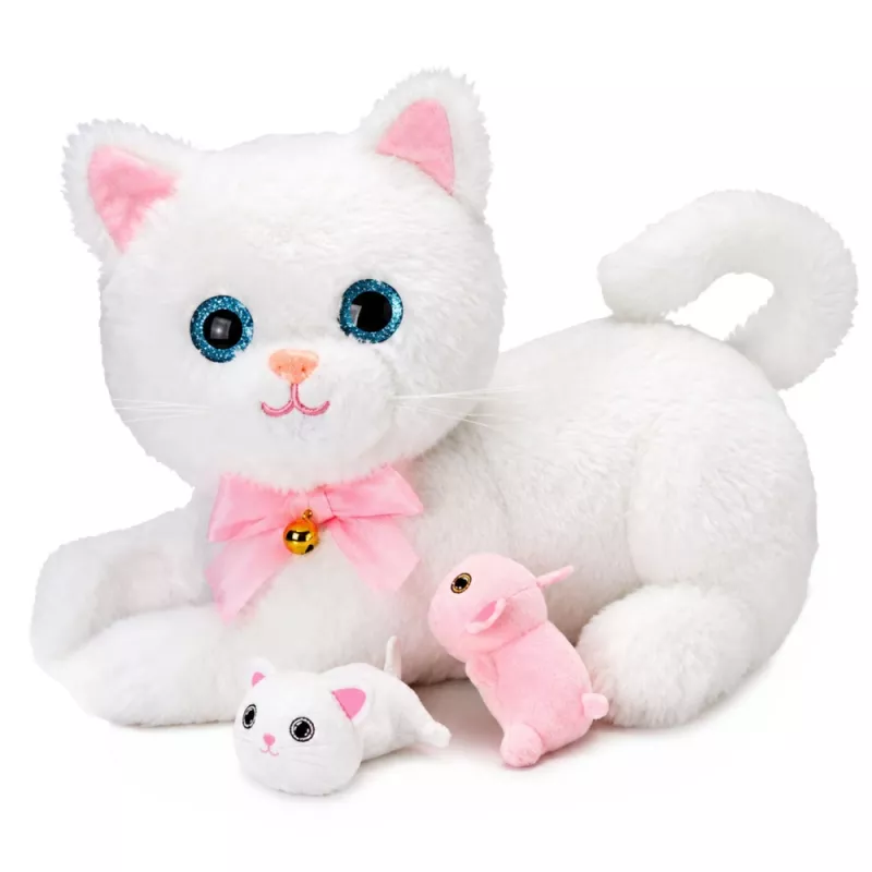 LEAN TOYS Interaktives Kätzchen mit Fläschchen und kleinen Sounds Melodien Aufnahme Weiß