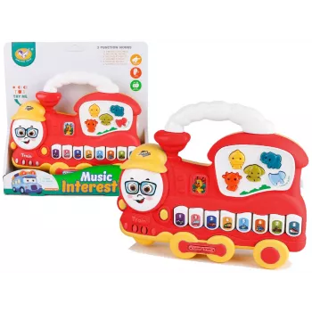 LEAN TOYS Interaktive Piano-Lokomotive Tiergeräusche Fahrzeuggeräusche Melodien Rot