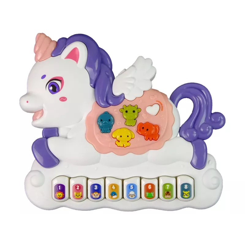LEAN TOYS Interaktives Piano Einhorn Tiergeräusche Melodien Weiß