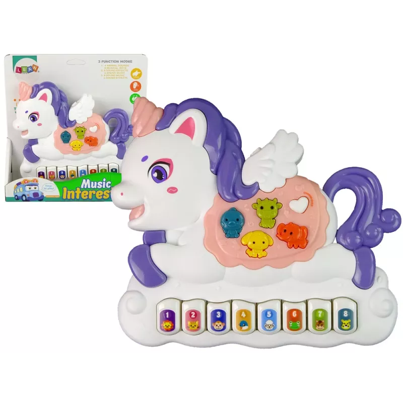 LEAN TOYS Interaktives Piano Einhorn Tiergeräusche Melodien Weiß