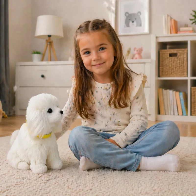 LEAN TOYS Interaktiver Plüschhund mit weichem Fell, Pudel, Kopf streicheln und Funktionen entdecken