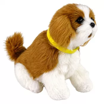 LEAN TOYS Interaktiver Plüschhund, weiches Fell, Cavalier-Rasse, Kopf streicheln und Funktionen entdecken